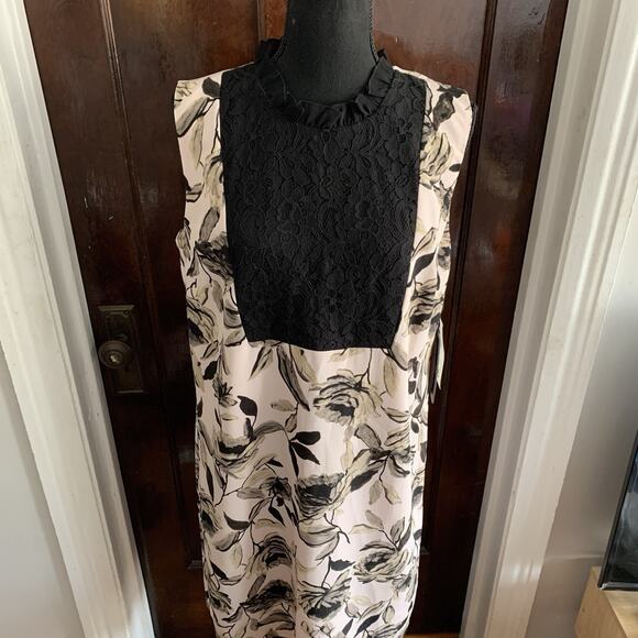 Karl Lagerfeld Women’s Lace Bib Floral Sleeveless Dress Size 14 High Neck - Picture 2 of 10